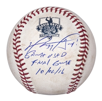 2016 David Ortiz Final Game Used and Signed/Inscribed OML Manfred Baseball Used on 10/2/2016 (MLB Authenticated & Fanatics)